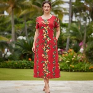 Vintage Tropical Floral Midi Dress - Bloomcore Resort - Shannon Marie Hawaii - S